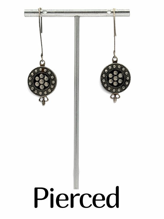 unmarked Jewelry - Bohemian Silver Steel Cut Flower Dangling Earrings Industrial Boho Gypsy